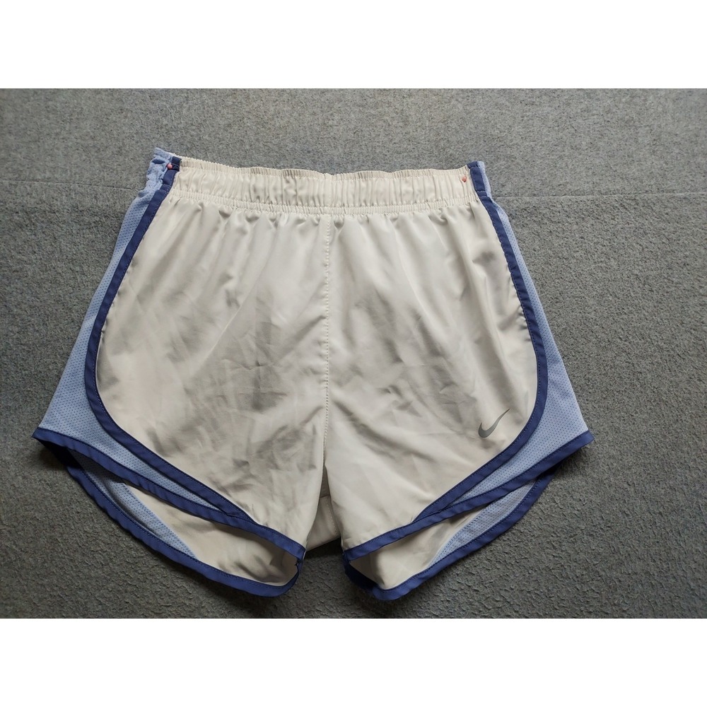 Nike Women Athletic Short XS White Blue Trim Lined Dri Fit Moisture Wicking Wear